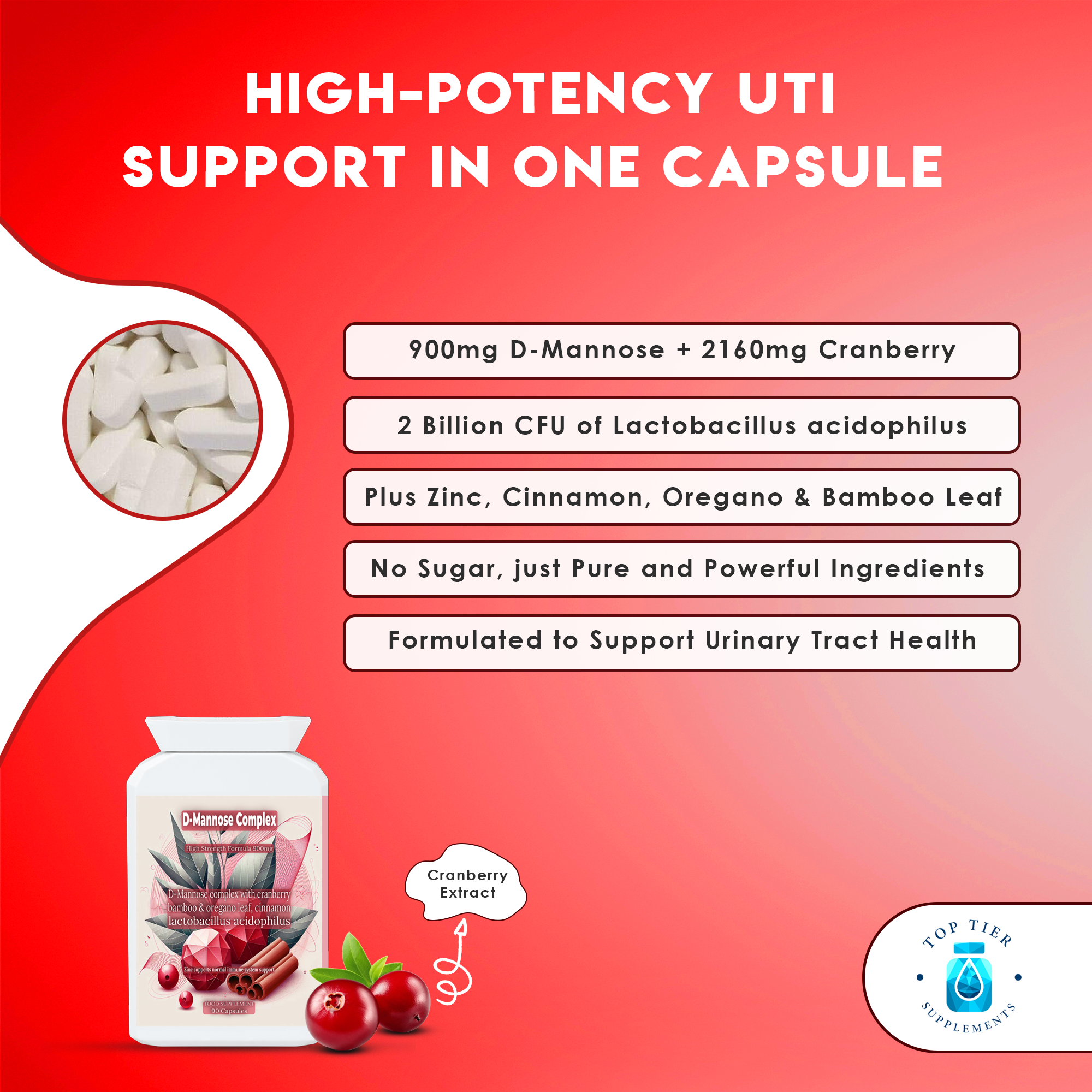 D-Mannose Cranberry Herbal Complex Bamboo Probiotics for Bladder Support