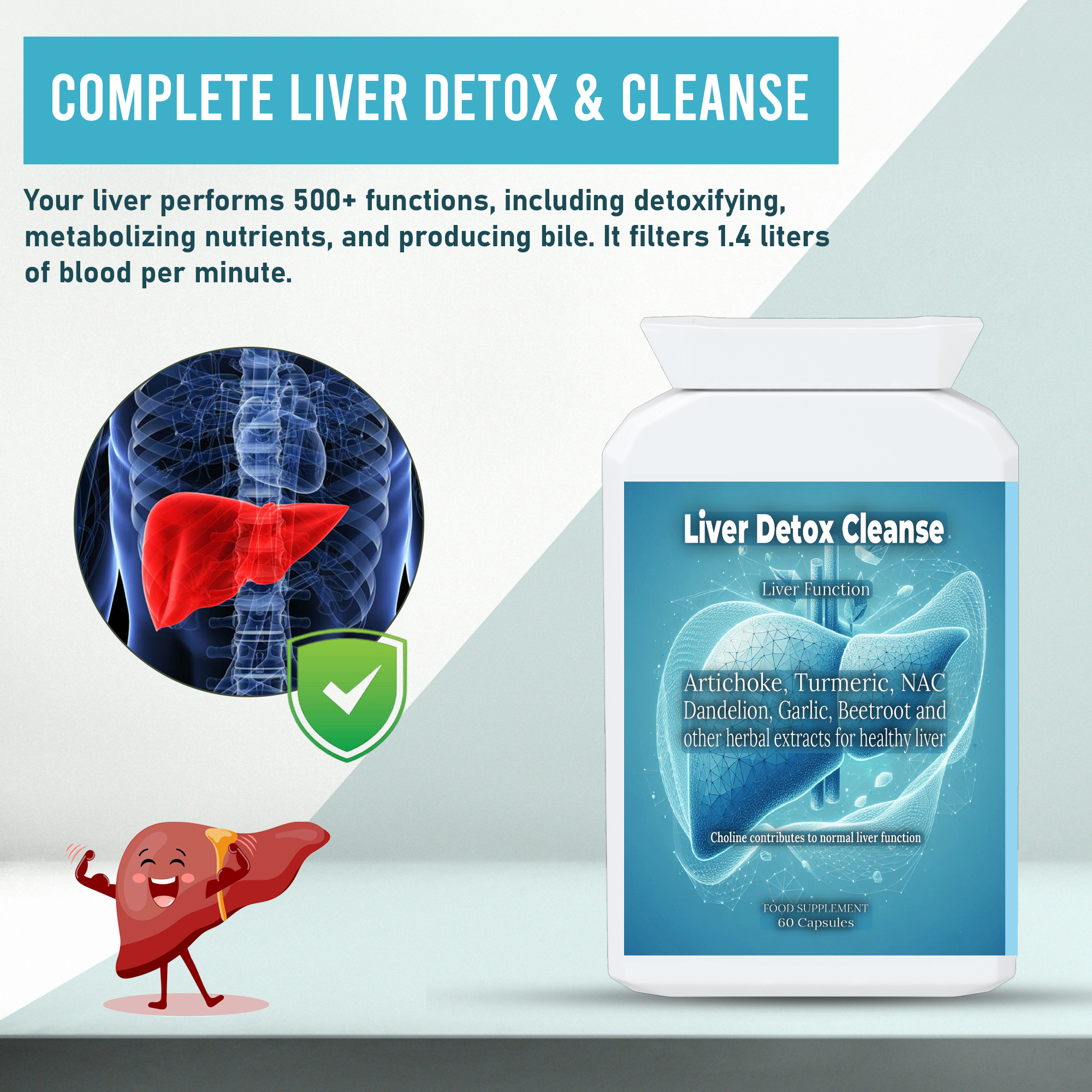 Liver Detox Supplements Herbal Complex with Dandelion & Artichoke for Liver Support