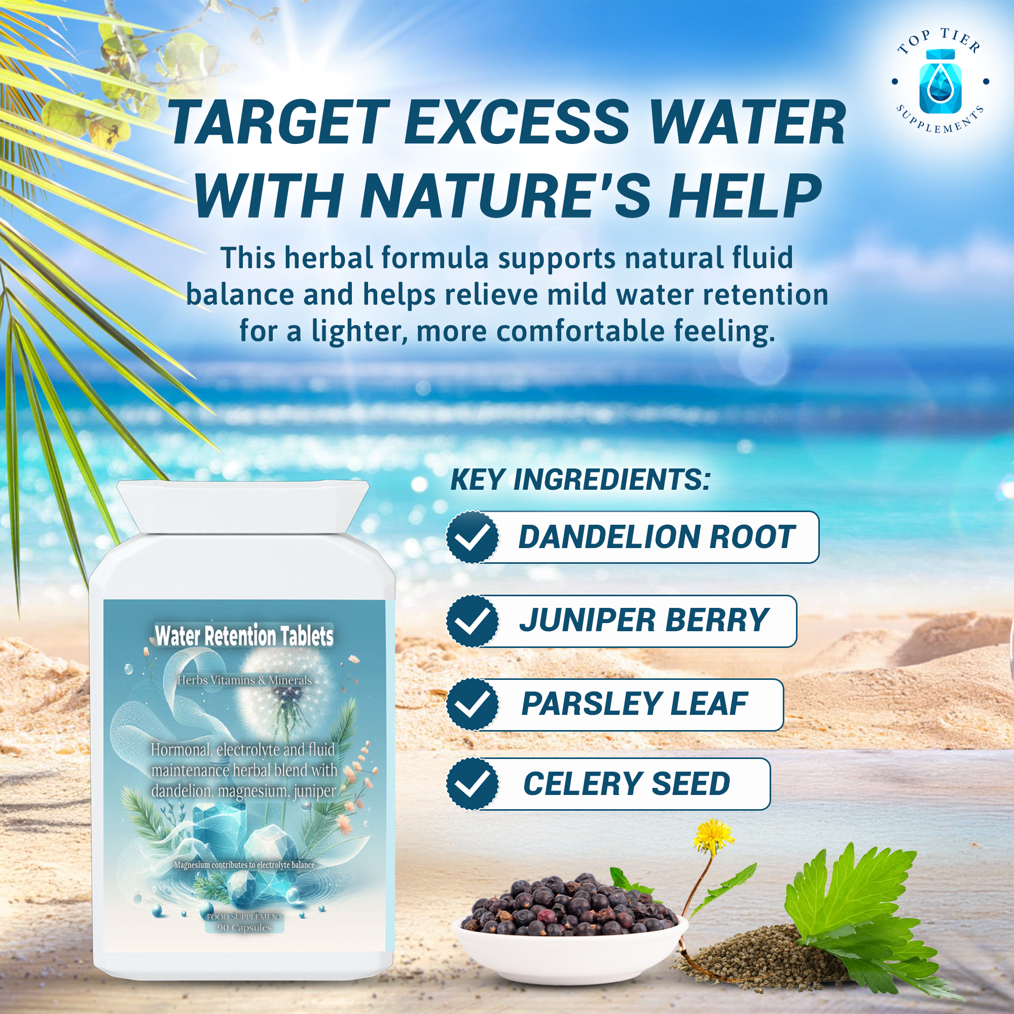 Water Tablets Fluid Retention - Strong Herbal Complex - Strongest Natural Diuretic Formula - Diuretics for Water Balance - Swollen Feet, Legs Ankles - 90 Clean Capsules