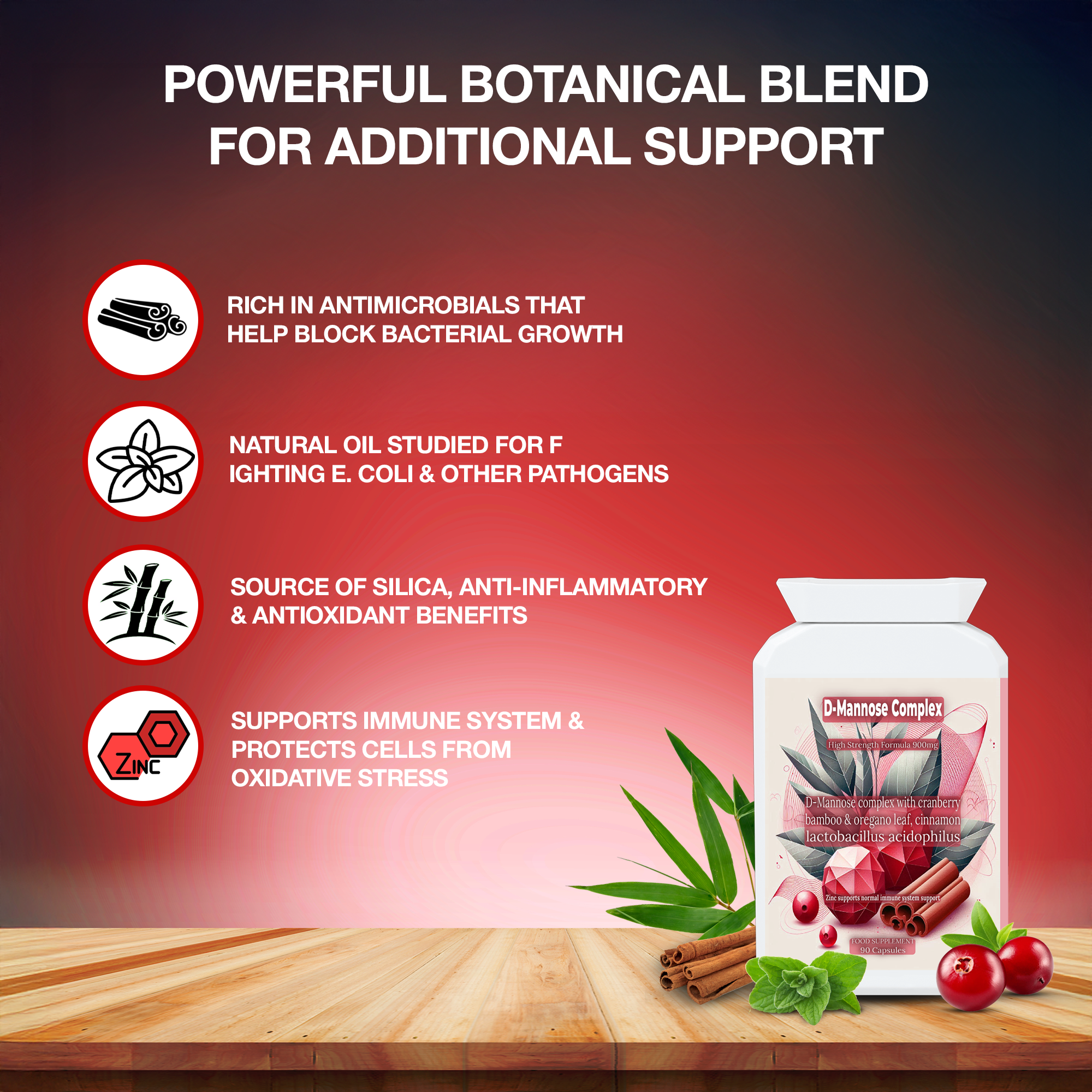 D-Mannose Cranberry Herbal Complex Bamboo Probiotics for Bladder Support