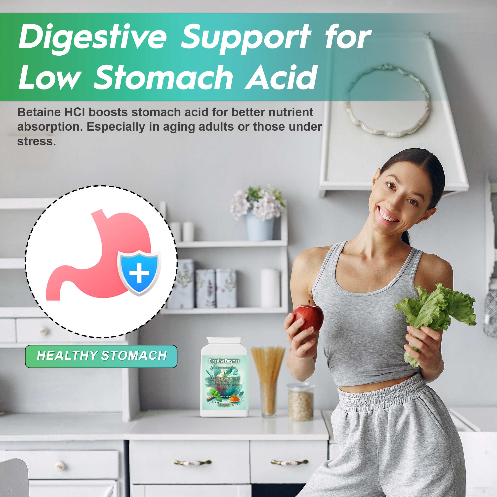 Multi Digestive Enzymes Supplement Herbal Complex with Lipase Protease Bromelain & Papain for Gut Health