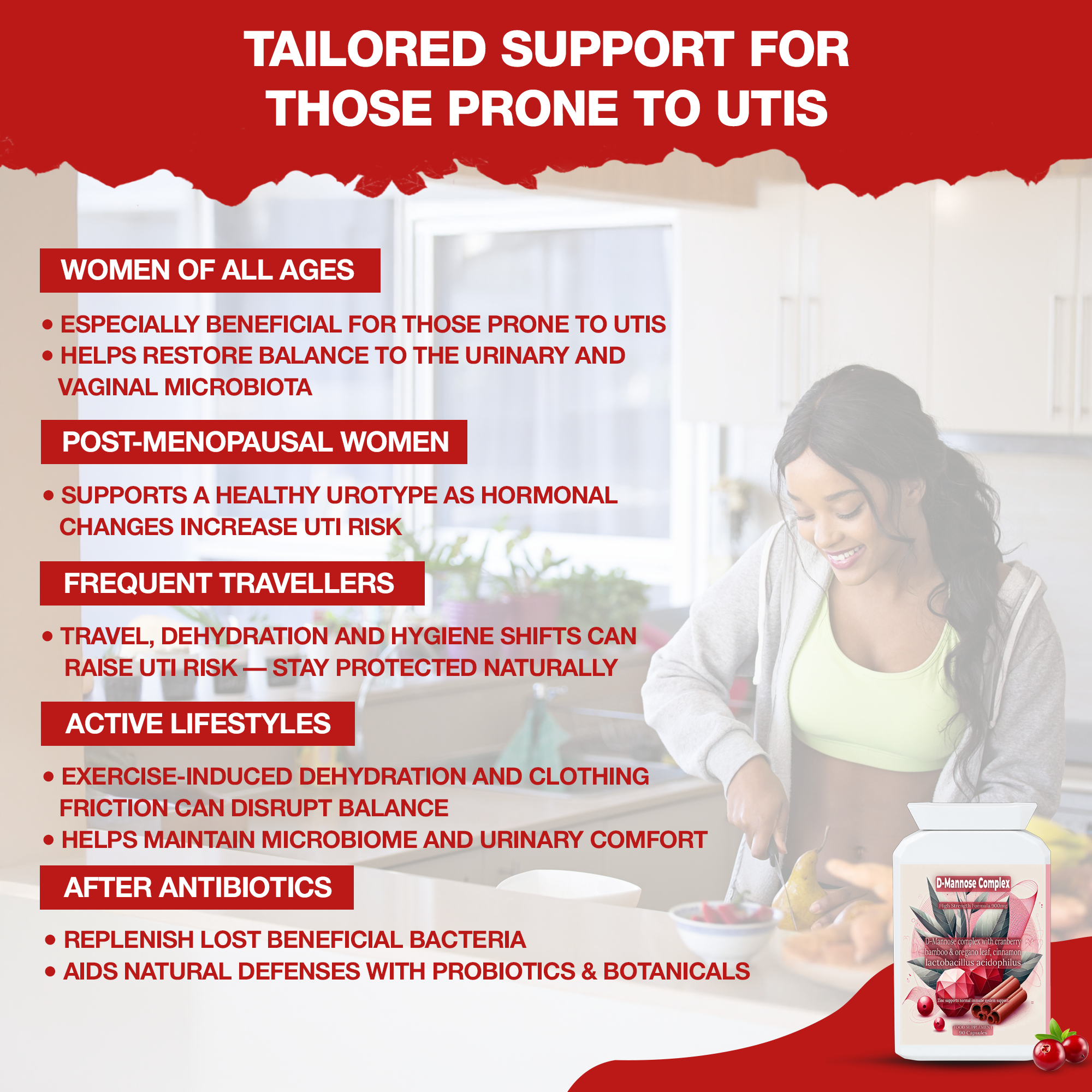 D-Mannose Cranberry Herbal Complex Bamboo Probiotics for Bladder Support