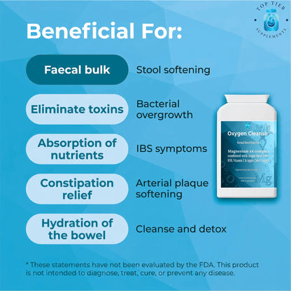 Colon Magnesium Oxygen Cleanse 4 in 1 Complex 400mg (Oxide Citrate Sulphate Hydroxide) Top Tier Supplements