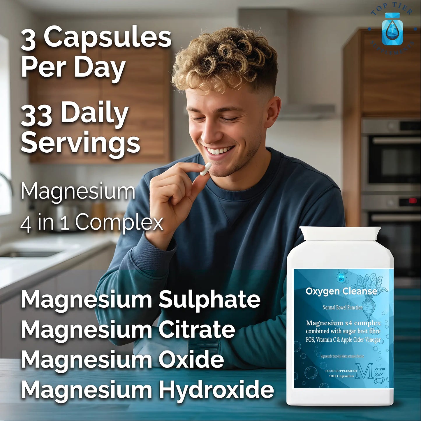Colon Magnesium Oxygen Cleanse 4 in 1 Complex 400mg (Oxide Citrate Sulphate Hydroxide) Top Tier Supplements