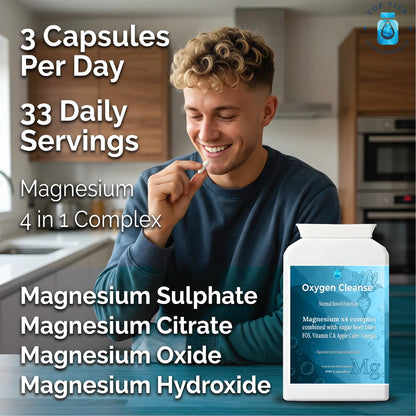 Colon Magnesium Oxygen Cleanse 4 in 1 Complex 400mg (Oxide Citrate Sulphate Hydroxide) Top Tier Supplements
