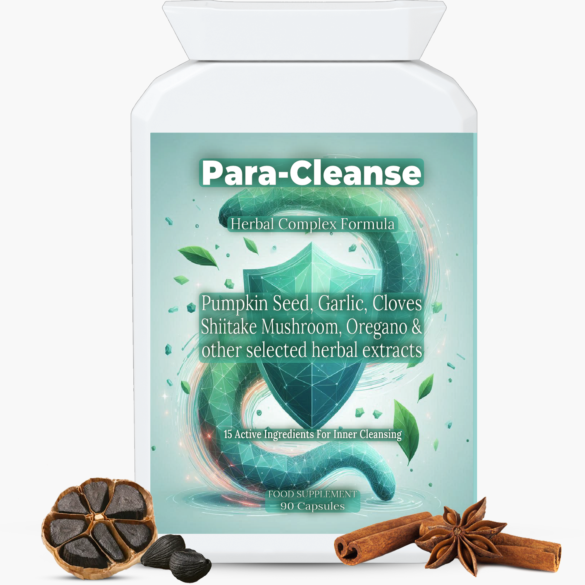 Parasite Cleanse Supplements Gut Colon Detox Support Natural Herbal Complex, Garlic, Cloves, Pumpkin Seed, Front label