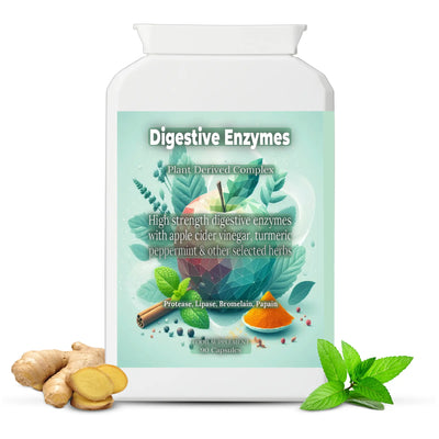 Digestive Enzymes UK Supplement Herbal Complex with Lipase, Protease, Bromelain & Papain Enzymes for Gut Health