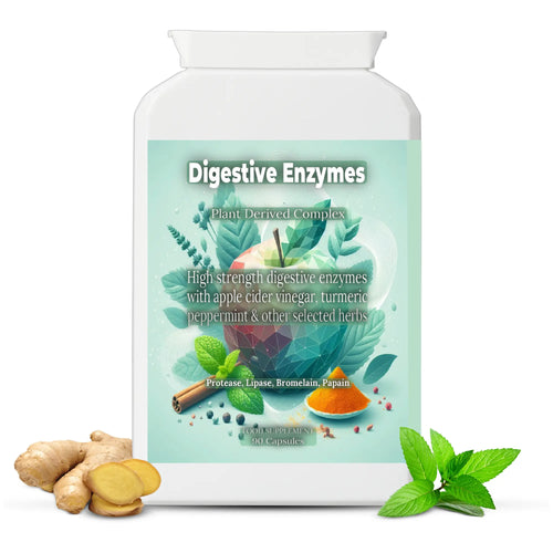 Digestive Enzymes UK Herbal Complex Lipase, Protease, Bromelain, Papain, Constipation Bloating Relief, Gut Health Repair Supplement, Anti Bloating, front label