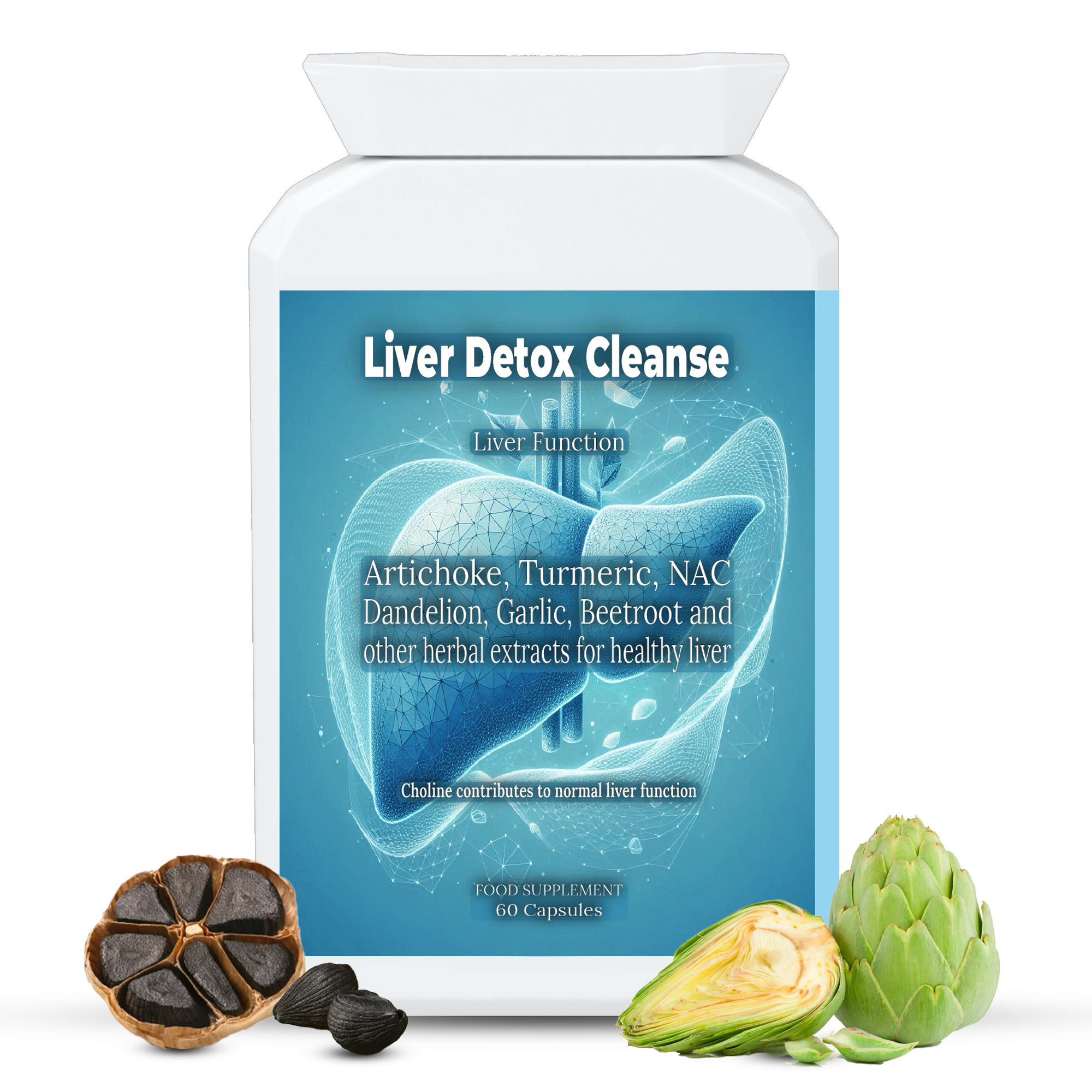 Liver Detox Supplements, Repair & Cleanse Support Tablets, Herbal Supplement Complex, Artichoke Extract, Dandelion Root, Beetroot, Ginger, front label